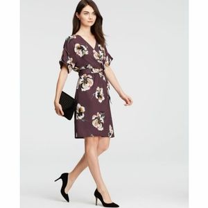 Ann Taylor Dark Plum Floral Wrap Dress